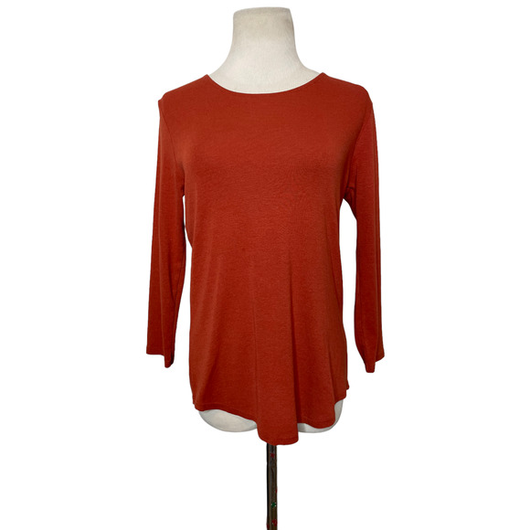 Andrea Jovine 3/4 sleeves back zipper detail crew neck orange top size Small - Picture 1 of 6